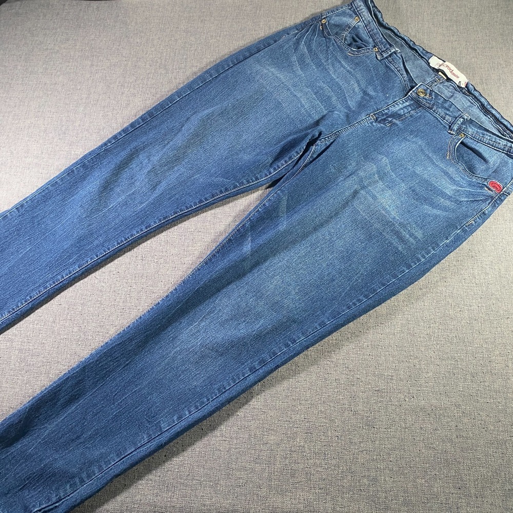 Y2K Ecko Red Bedazzled Stretch Straight Jeans‎ Womens Size 20 Blue Embroidered